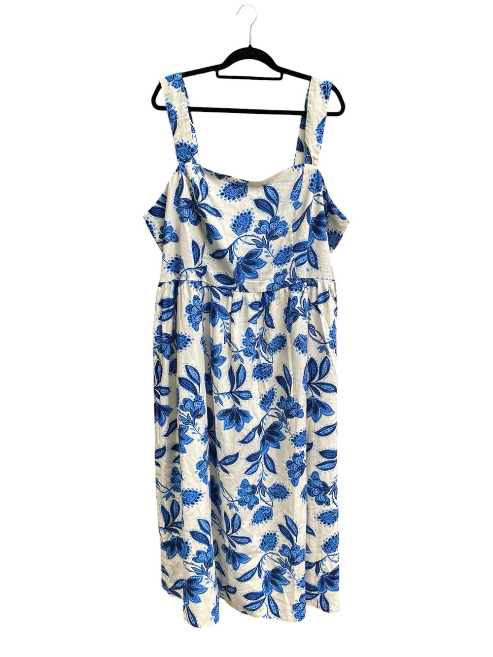 A New Day NWT Wide Strap Midi A Line Dress Blue White Floral Womens Size XXL